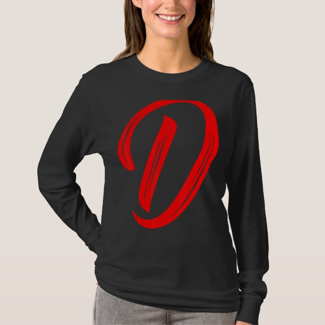 Letter D Alphabet Large Red Graphic Initial T-Shirt (Front)