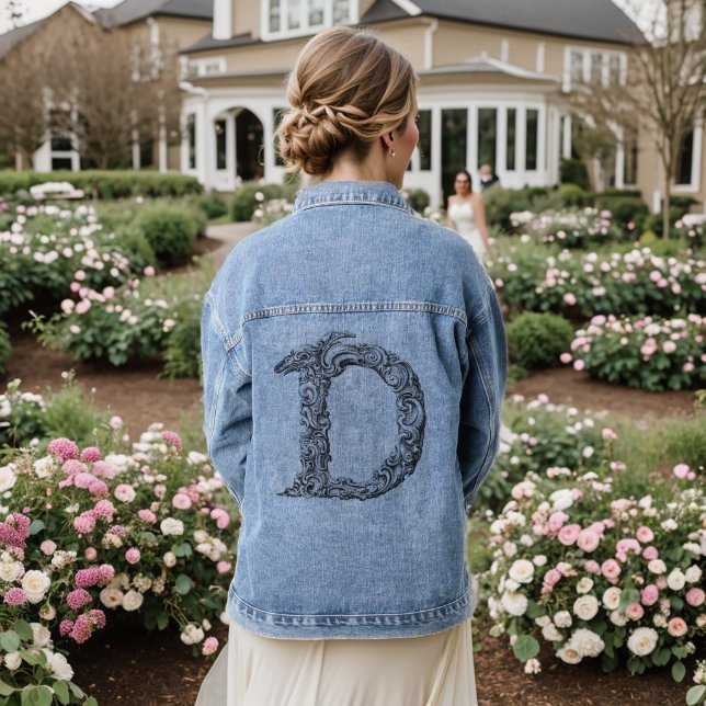 Letter D Alphabet Typography Denim Jacket (Wedding Back)