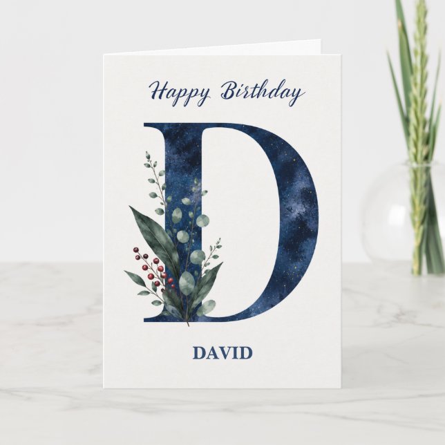 Letter D Birthday for Him Personalised Name Blue Card (Front)