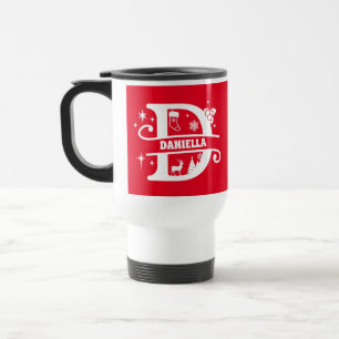 Letter D Christmas Monogram Initial Name Red Travel Mug