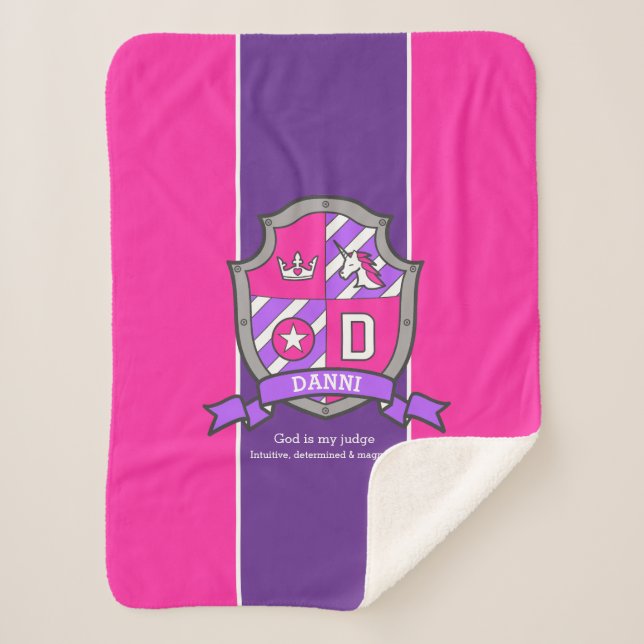 Letter D Danni name meaning pink purple unicorn Sherpa Blanket (Front)