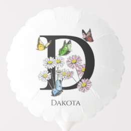 Letter D Floral Butterfly Monogram Initial     Balloon