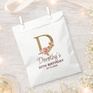 Letter D Gold Monogram Blush Pink Roses Favour Bags