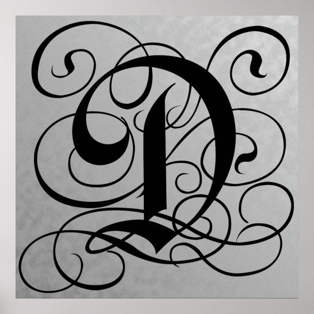 Letter D, Gothic Monogram Black Poster (Front)