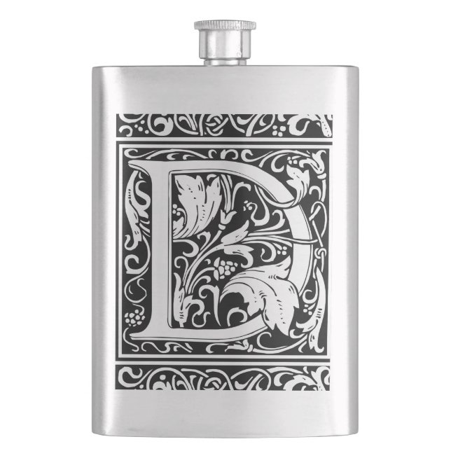 Letter D Mediaeval Monogram Art Nouveau Hip Flask (Front)