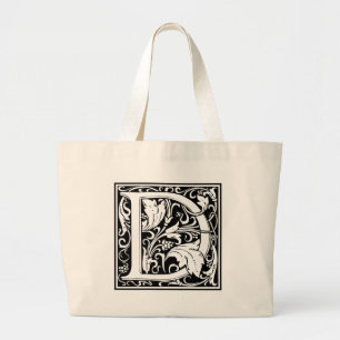 Letter D Mediaeval Monogram Art Nouveau Large Tote Bag