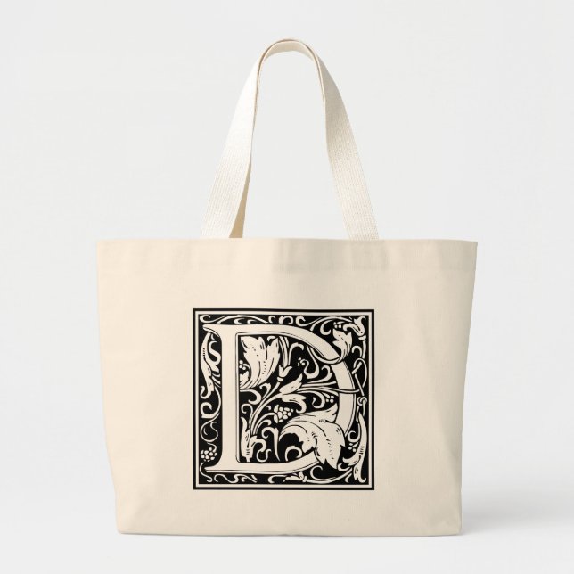 Letter D Mediaeval Monogram Art Nouveau Large Tote Bag (Front)