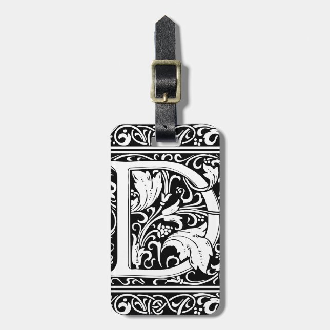 Letter D Mediaeval Monogram Art Nouveau Luggage Tag (Front Vertical)