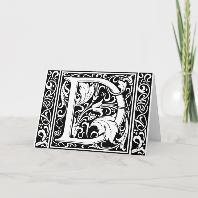 Letter D Mediaeval Monogram Art Nouveau Note Card (Front)