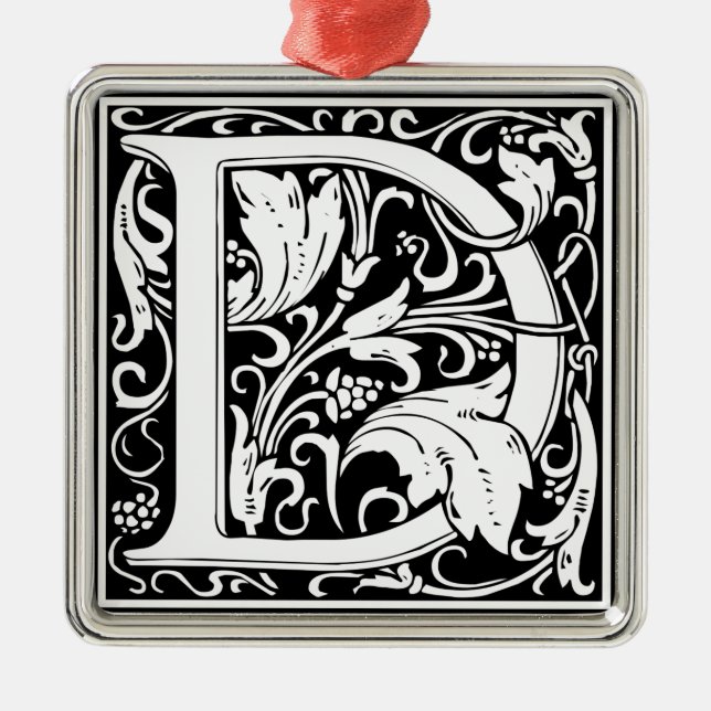 Letter D Medieval Monogram Art Nouveau Metal Tree Decoration (Front)