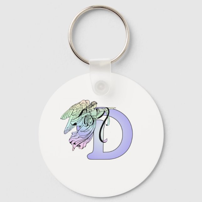 Letter D Monogram Initial Angel Wings Halo Key Ring (Front)