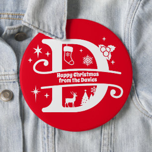 Letter D Monogram Initial Family Name Greeting   6 Cm Round Badge