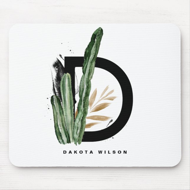 Letter D Monogram | Tropical Cactus Personalised Mouse Pad (Front)