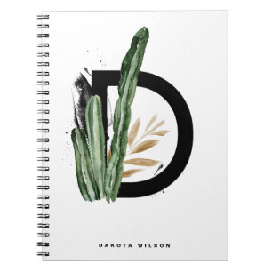 Letter D Monogram   Tropical Cactus Personalised Notebook