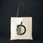 Letter D Monogram | Tropical Cactus Personalised Tote Bag<br><div class="desc">Customisable letter D monogram tote bag featuring watercolor cactus,  faux gold foil leaves and black watercolor brush accents. Personalise this tropical monogram tote bag by adding your name or other details. This boho letter D monogrammed bag will be perfect as a gift. Other letters are available.</div>
