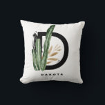 Letter D Monogram | Tropical Cactus Personalized Cushion<br><div class="desc">Customizable letter D monogram notebook featuring watercolor cactus,  faux gold foil leaves and black watercolor brush accents. Personalize this tropical monogram notebook by adding your name or other details. This boho letter D monogrammed notebook will be perfect as a gift. Other letters are available.</div>