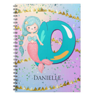 Letter D Monogram Watercolor Cute Mermaid Nursery Notebook