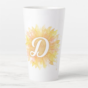 Letter D Sunflower First Name Monogram Initial  Latte Mug