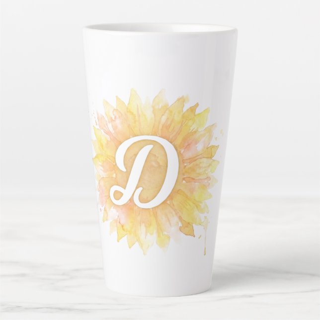 Letter D Sunflower First Name Monogram Initial  Latte Mug (Front)