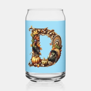 Letter D Thanksgiving style gift Can Glass