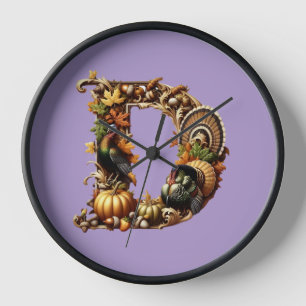 Letter D Thanksgiving style gift Clock