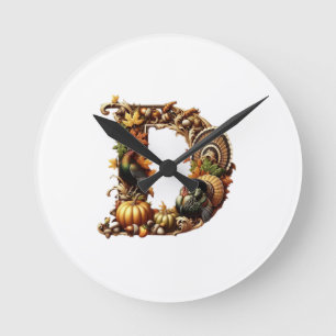 Letter D Thanksgiving style gift Round Clock