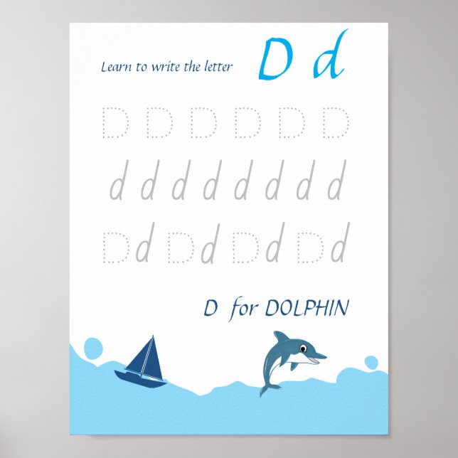 Letter D Tracing Poster for Kids  (Front)
