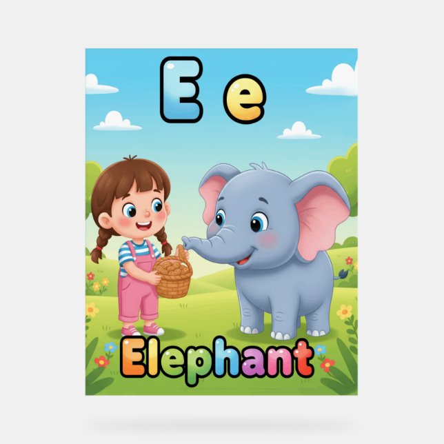 Letter E Alphabet Poster – E is for Elephant (Front)