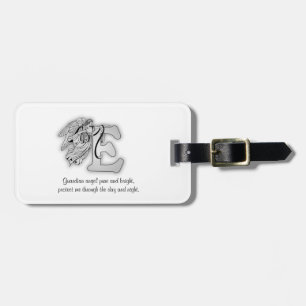 Letter E angel monogram alphabet initial black and Luggage Tag