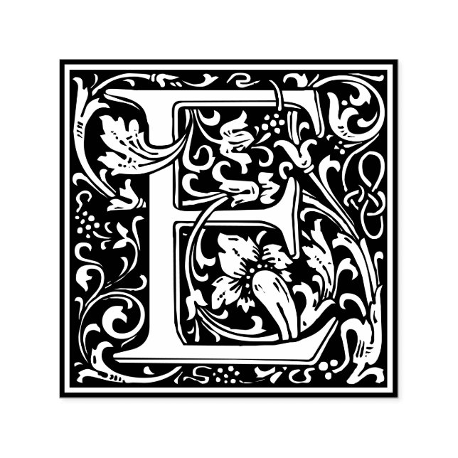 Letter E art nouveau black and white Tile Self-inking Stamp (Design)