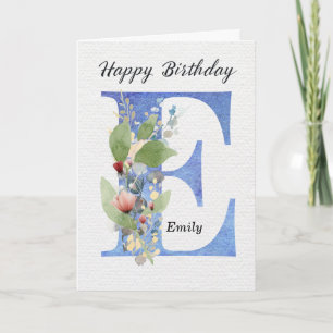 Letter E Birthday Custom Name Her Blue Monogram Card
