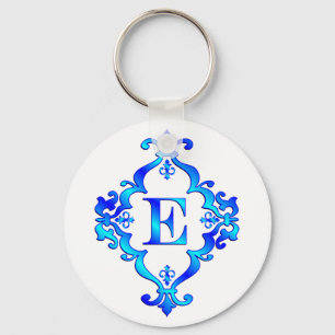 Letter E Blue Key Ring