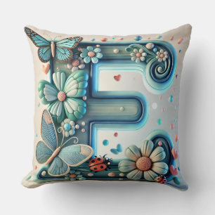 🦋 Letter E Butterfly Floral Monogram Decor 🌸 Cushion