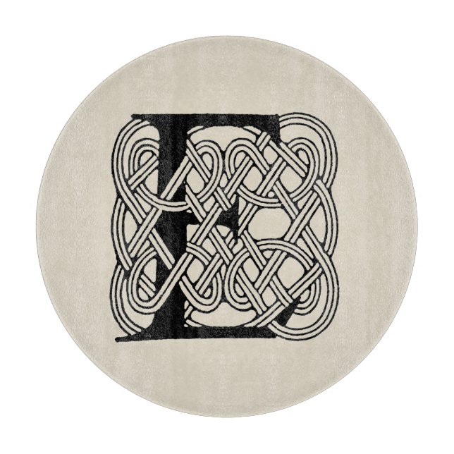 Letter E Celtic Knot Vintage Monogram Cutting Board (Front)