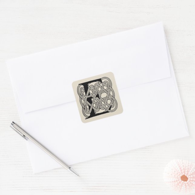 Letter E Celtic Knot Vintage Monogram Square Sticker (Envelope)
