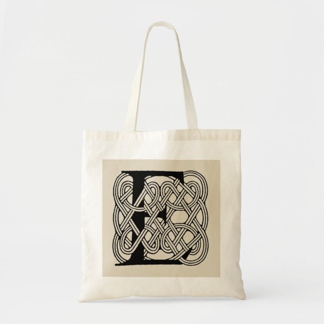 Letter E Celtic Knot Vintage Monogram Tote Bag (Front)