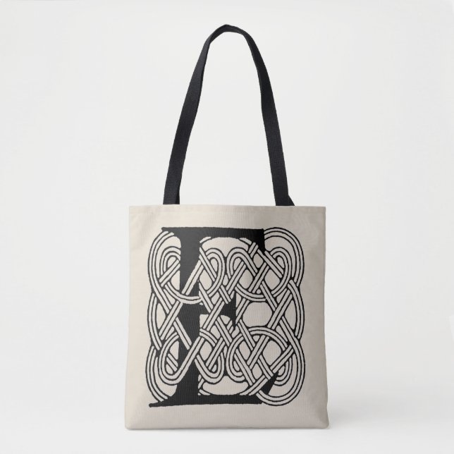 Letter E Celtic Knot Vintage Monogram Tote Bag (Front)