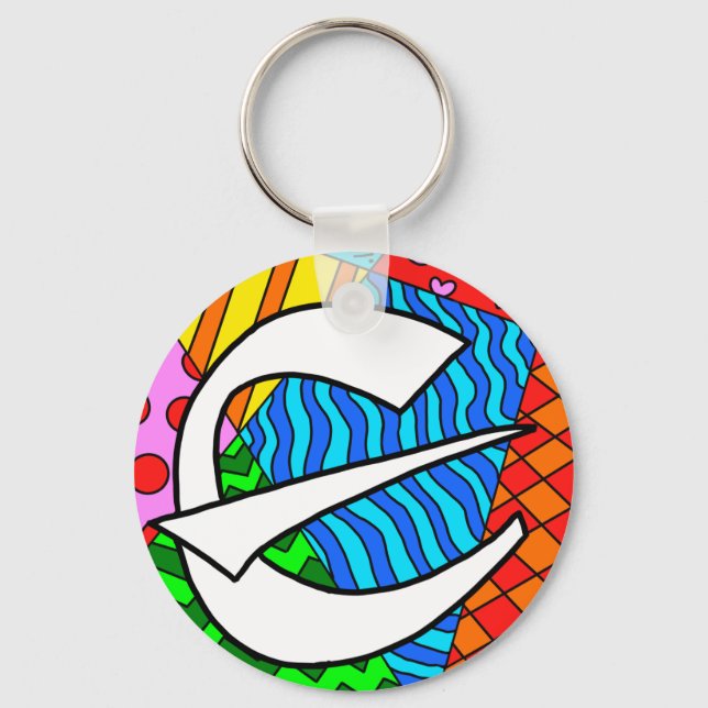 Letter E Colorful Doodles Key Ring (Front)