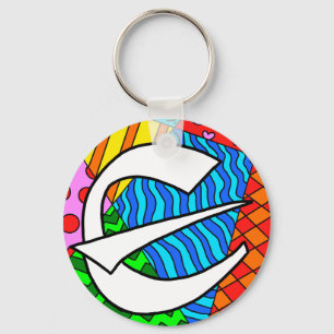 Letter E Colourful Doodles Key Ring
