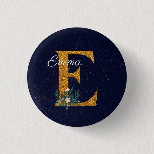 Letter E Golden monogram  3 Cm Round Badge (Front)