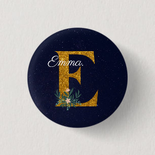Letter E Golden monogram  3 Cm Round Badge