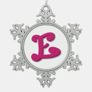 Letter E in 3D Snowflake Pewter Christmas Ornament