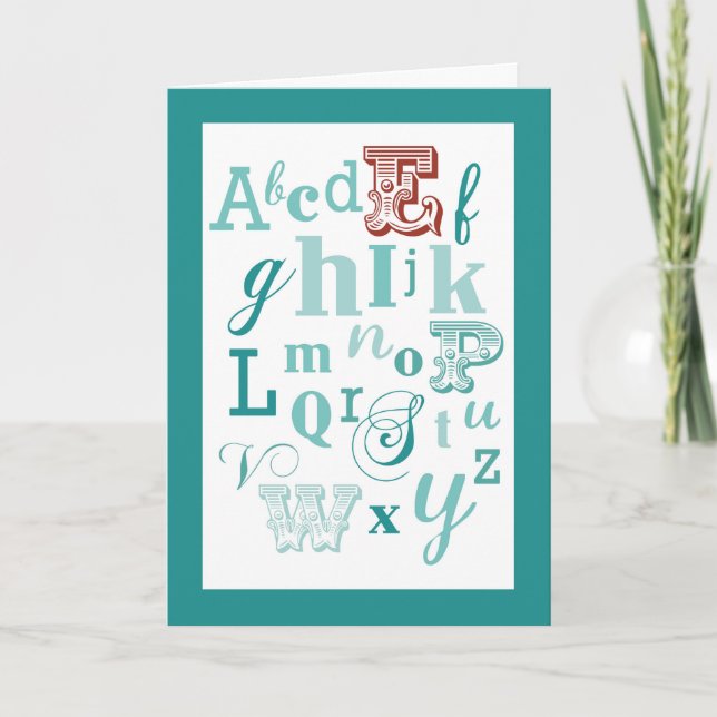 Letter E Initial Name Alphabet Birthday Teal & Red Card (Front)