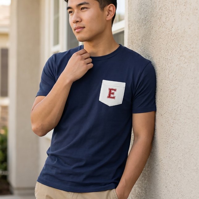 Letter E - Initial Name Alphabet Pocket Side Left T-Shirt (Creator Uploaded)
