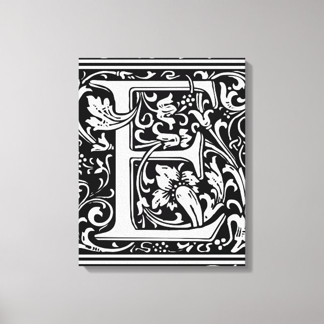 Letter E Mediaeval Monogram Art Nouveau Canvas Print (Front)