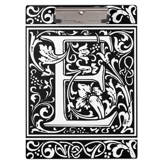 Letter E Mediaeval Monogram Art Nouveau Clipboard (Front)
