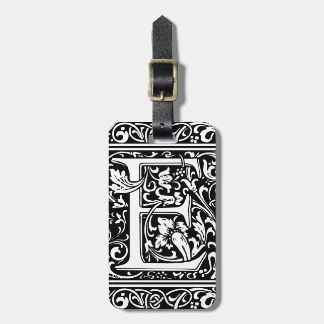 Letter E Mediaeval Monogram Art Nouveau Luggage Tag (Front Vertical)