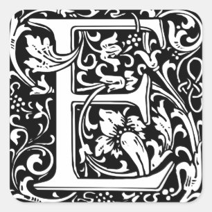 Letter E Mediaeval Monogram Art Nouveau Square Sticker