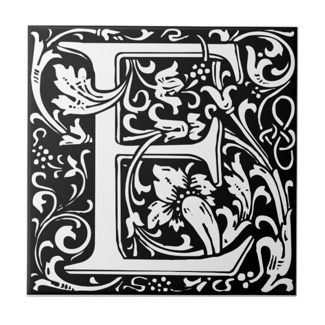 Letter E Mediaeval Monogram Art Nouveau Tile (Front)