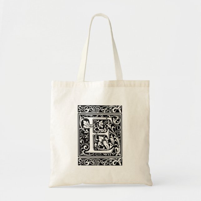 Letter E Mediaeval Monogram Art Nouveau Tote Bag (Front)